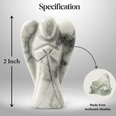 Amazing Gemstone Howlite Angel hand-held statue showing size and craftsmanship.