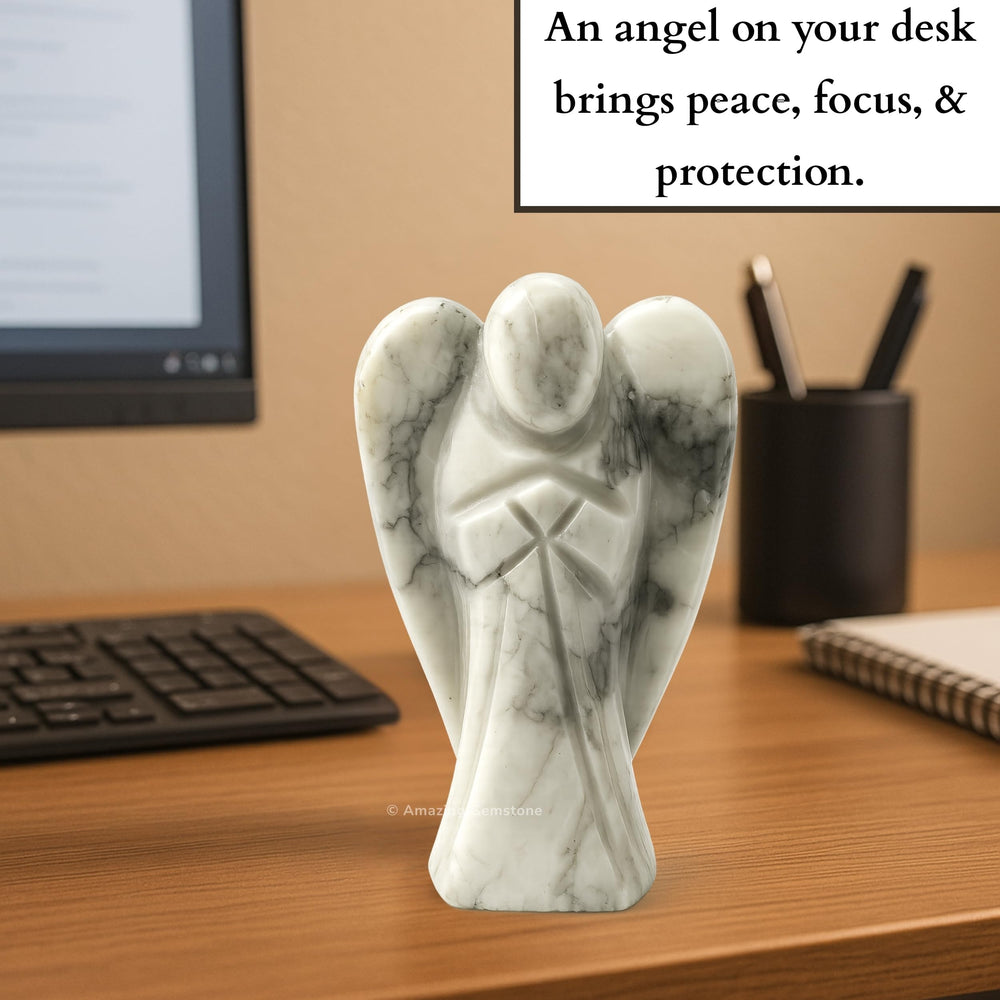 Amazing Gemstone Howlite Angel detail showcasing smooth finish and natural material.