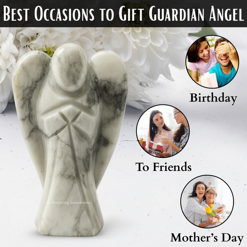 Amazing Gemstone Howlite Angel wrapped in velvet packaging for protection.