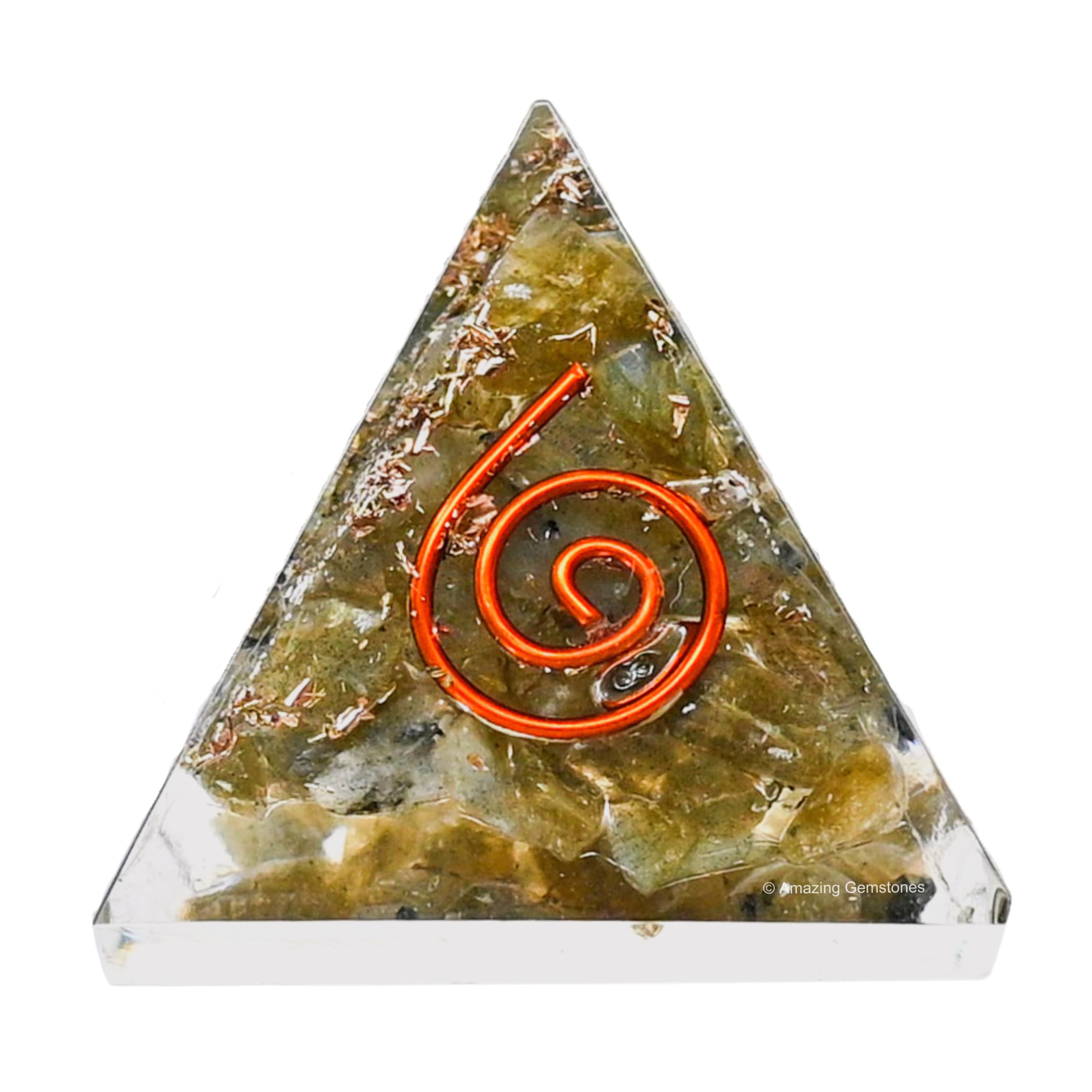 Amazing Gemstone Labradorite crystal core inside pyramid for focused energy and décor.