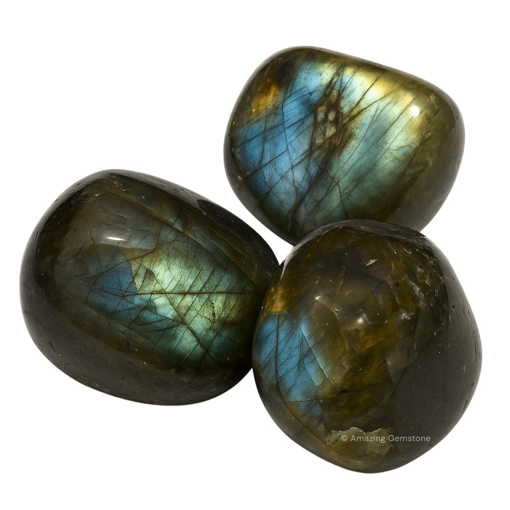 Amazing Gemstone Labradorite tumbled stones highlighting natural sheen for collection and mindful placement