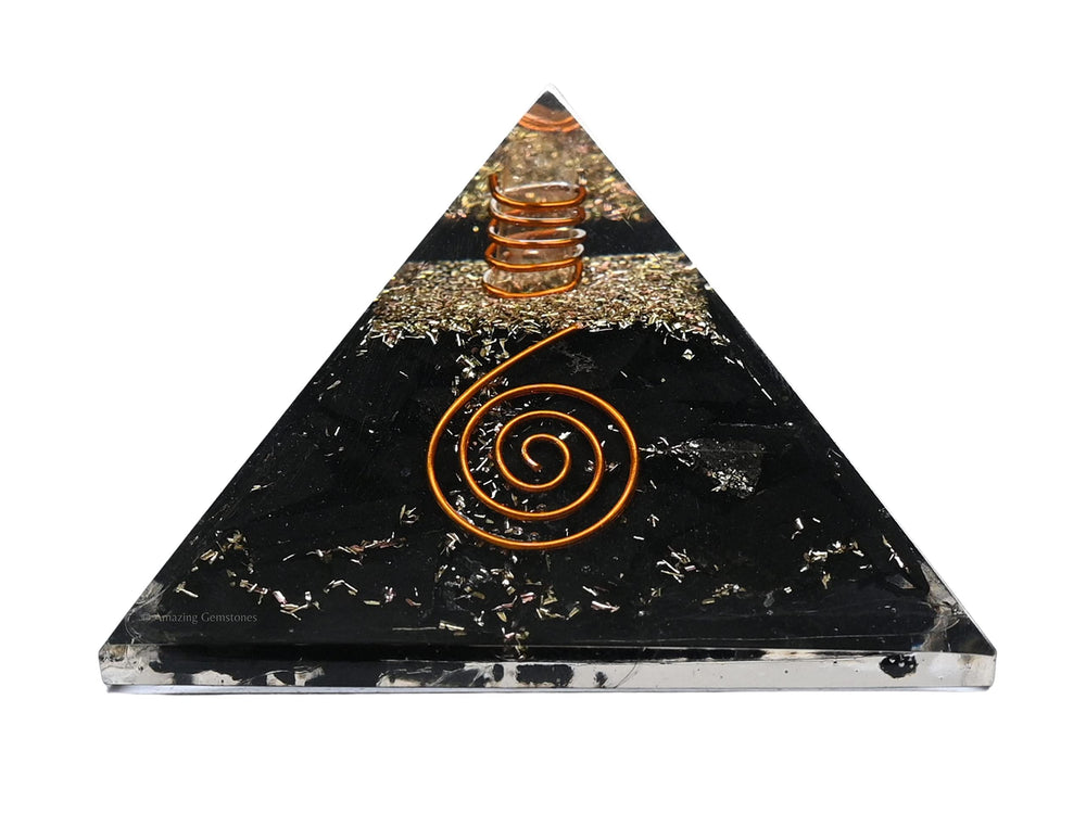 Amazing Gemstone large orgone pyramid with black tourmaline for positive energy ambiance