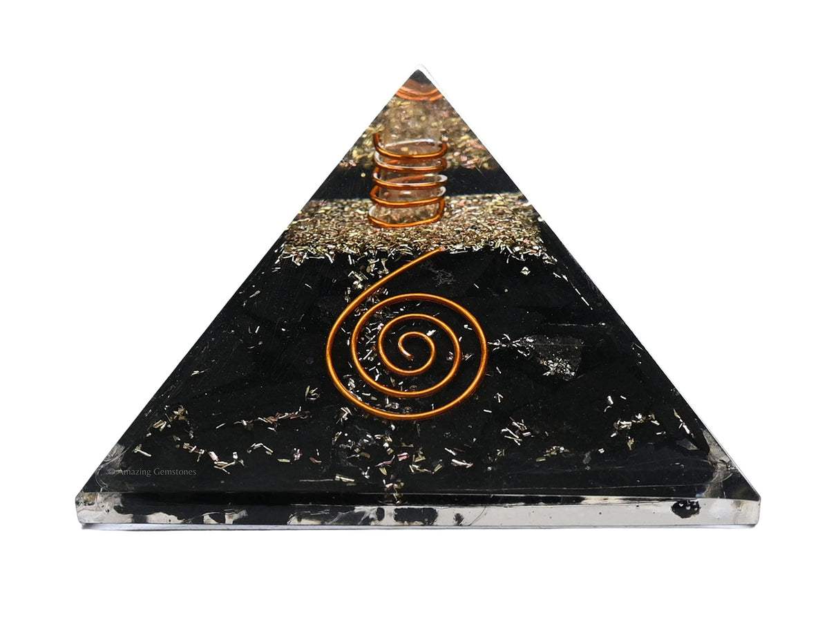 Amazing Gemstone large orgone pyramid with black tourmaline for positive energy ambiance