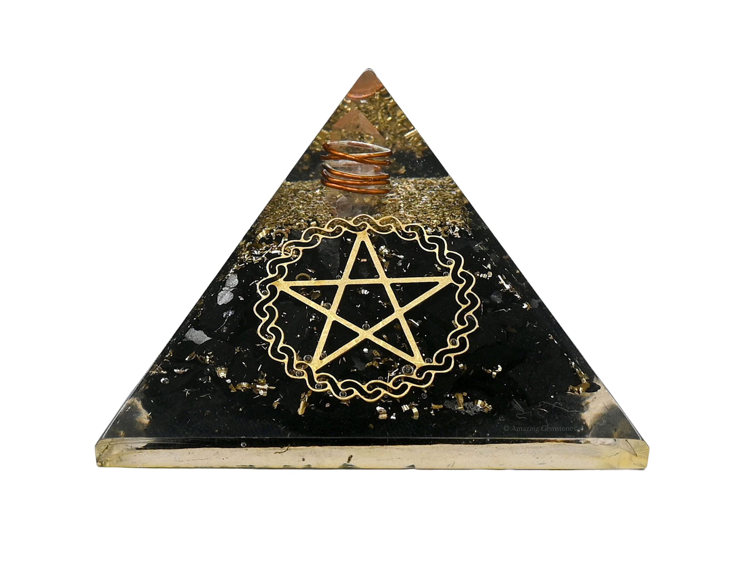 Amazing Gemstone Large Orgone Pyramid packaging shows velvet pouch and gift box.