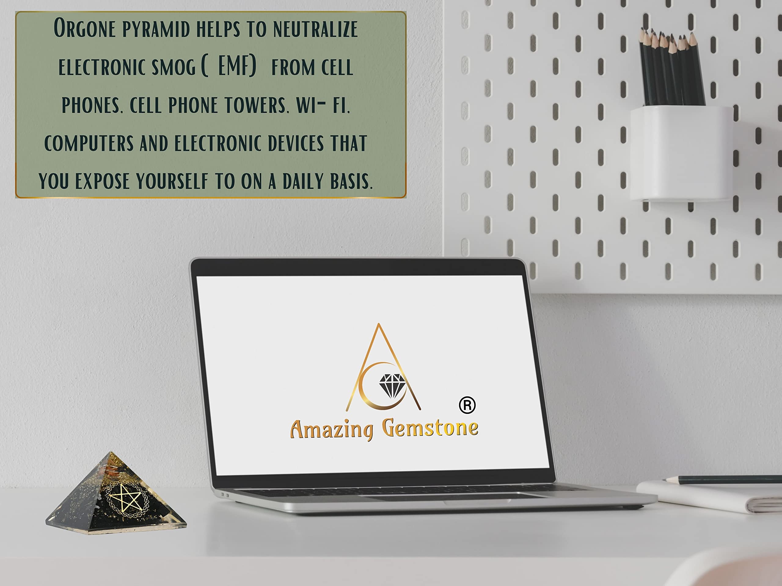 Amazing Gemstone Large Orgone Pyramid with velvet pouch for premium presentation.