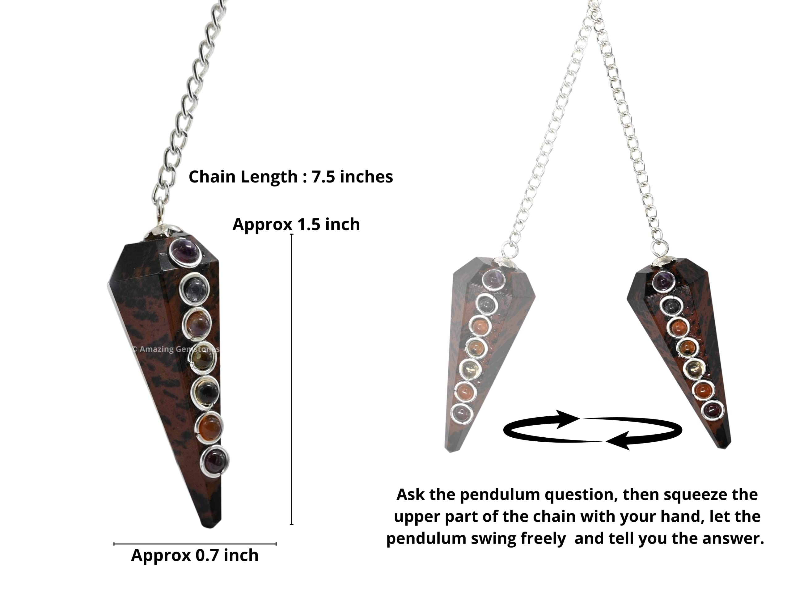 Amazing Gemstone two-inch pendulum with seven-inch chain in velvet pouch