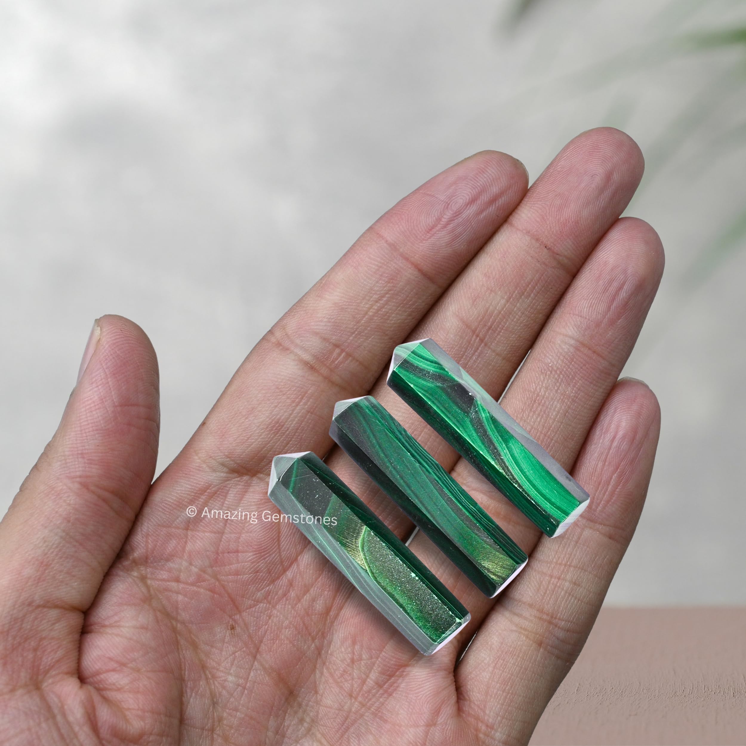 Amazing Gemstone Malachite hexagonal points for crystal grids and meditation