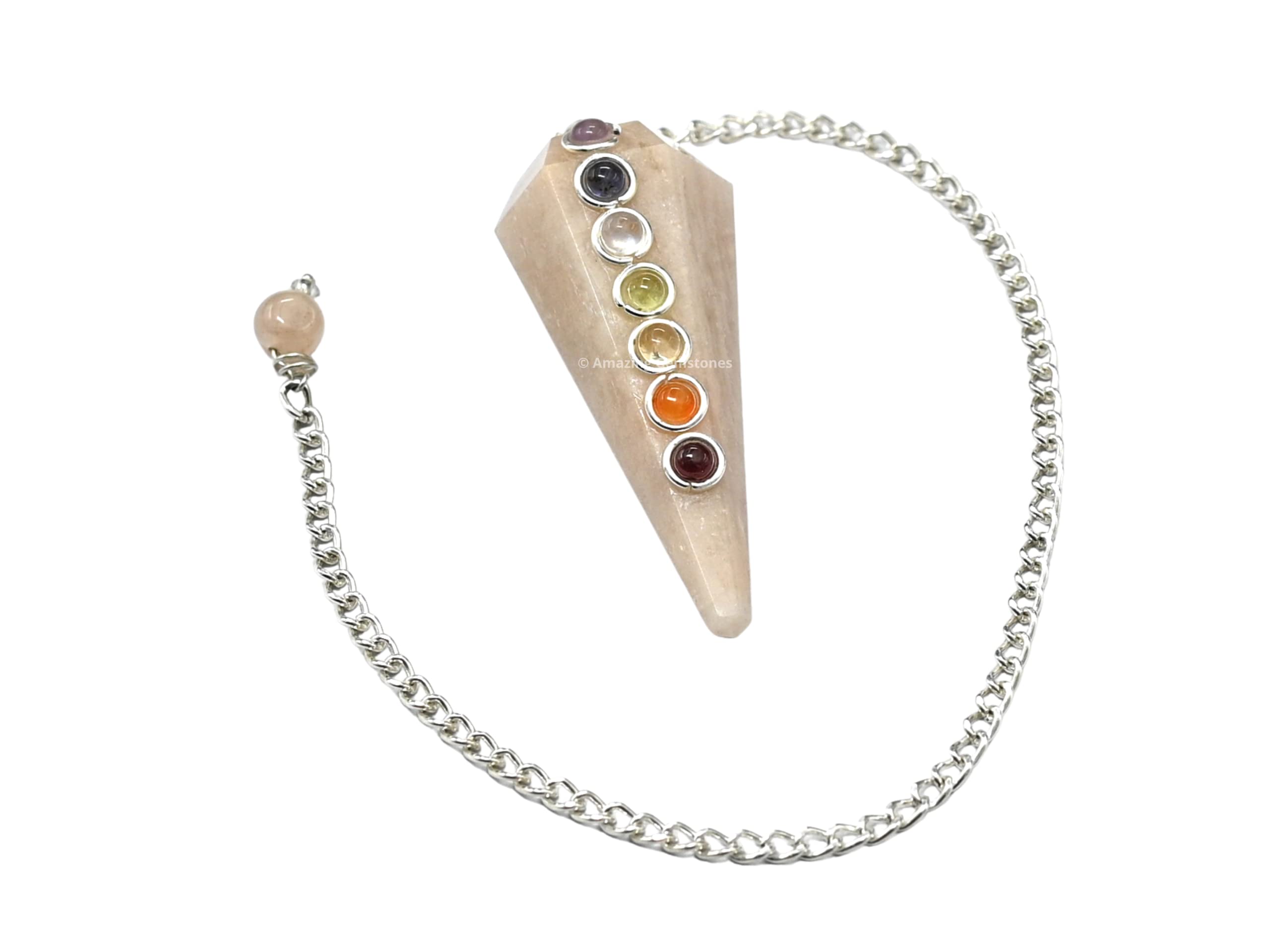 Amazing Gemstone moonstone dowsing crystal chain aids divination and object finding rituals.