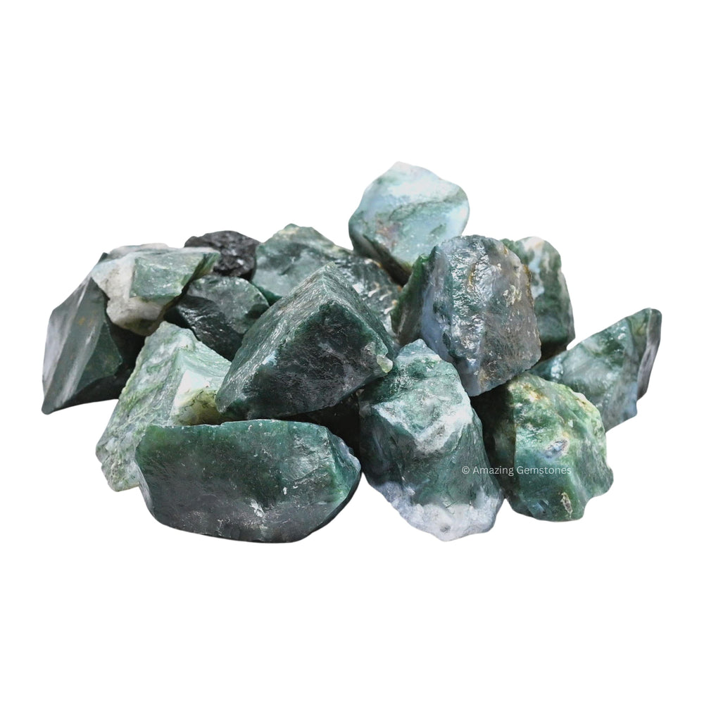 Amazing Gemstone moss agate raw crystal close-up shows natural texture and color