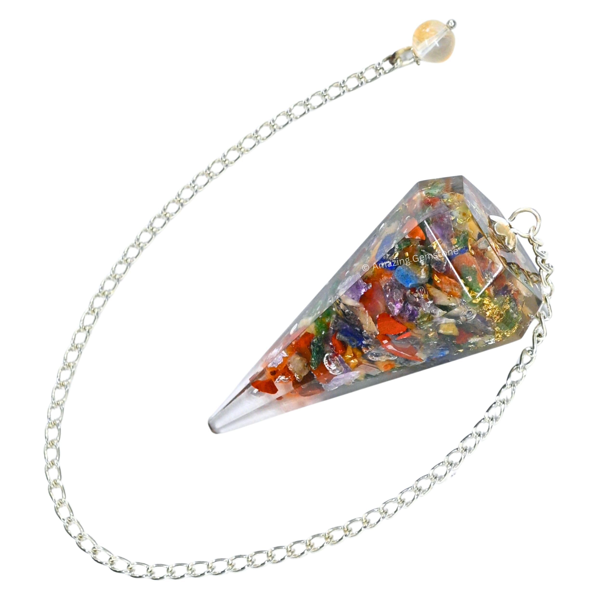 Amazing Gemstone pendulum on a 7-inch chain with Clear Quartz bead for ritual focus