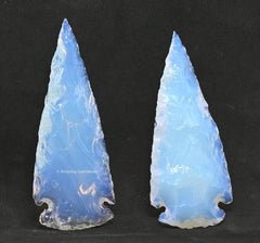 Close-up of Amazing Gemstone Opalite arrowhead crystal shows smooth edges for precise stringing.