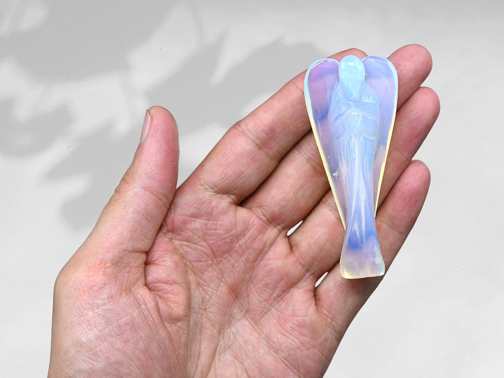 Amazing Gemstone Opalite velvet pouch protects the angel and supports display.