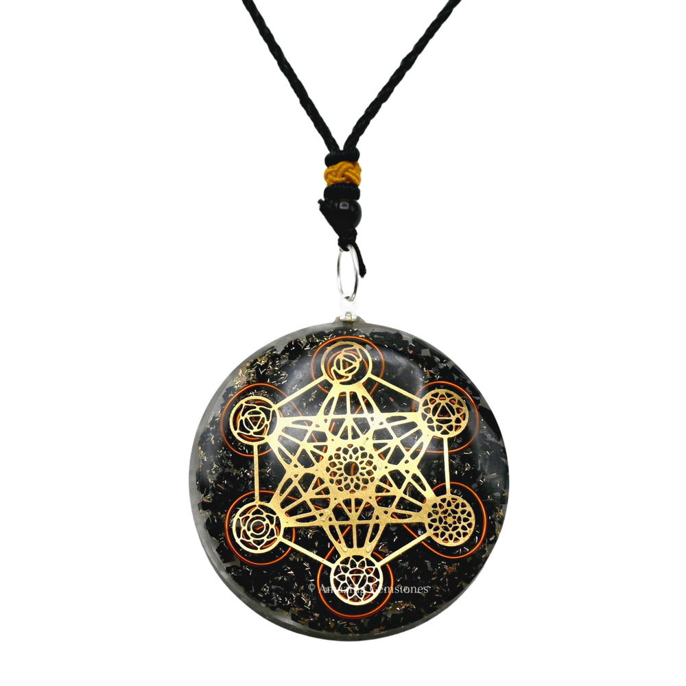 Amazing Gemstone Orgone Pendant closeup with black tourmaline; stylish daily wear with energizing vibes.