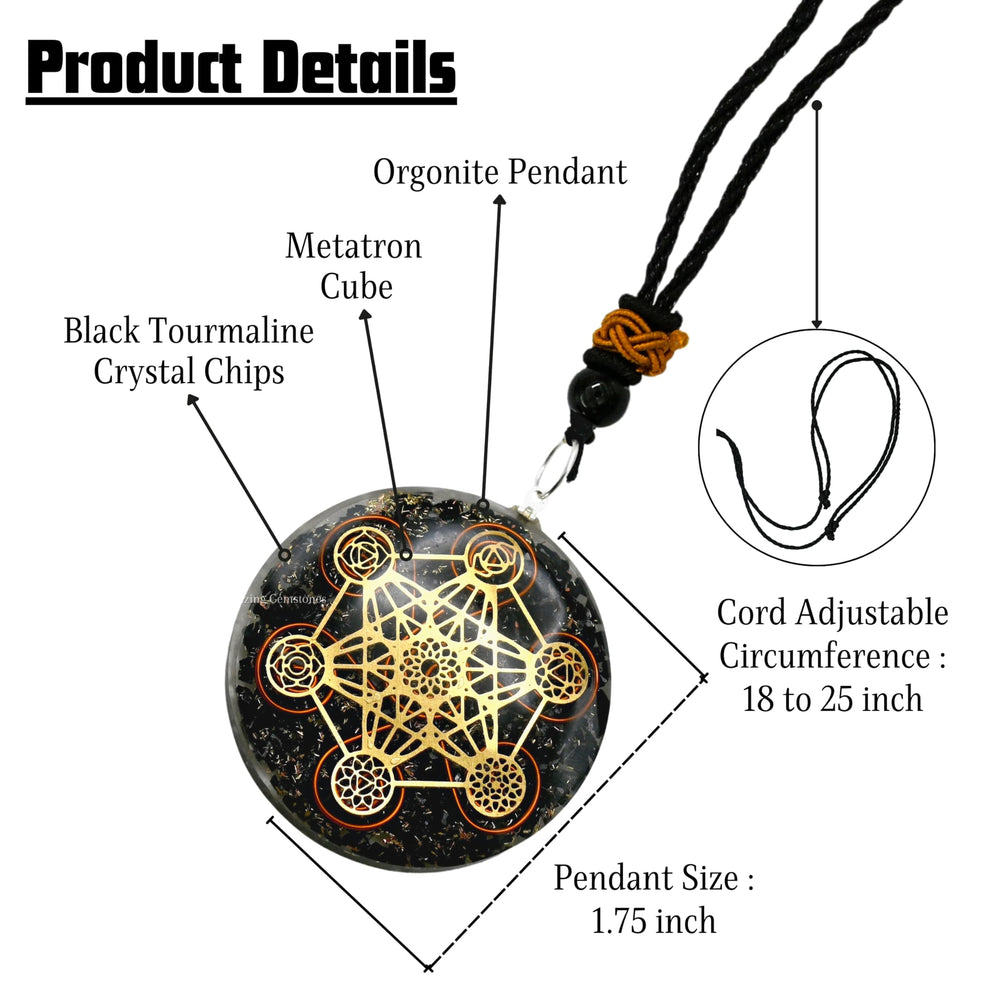Amazing Gemstone Orgone Pendant Chakra Metatron Cube detail; versatile necklace for both women and men.
