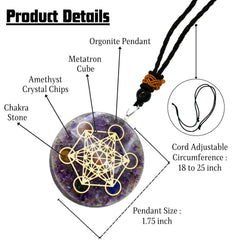 Amazing Gemstone Orgone Pendant Metatron Cube detail with sacred geometry and style.
