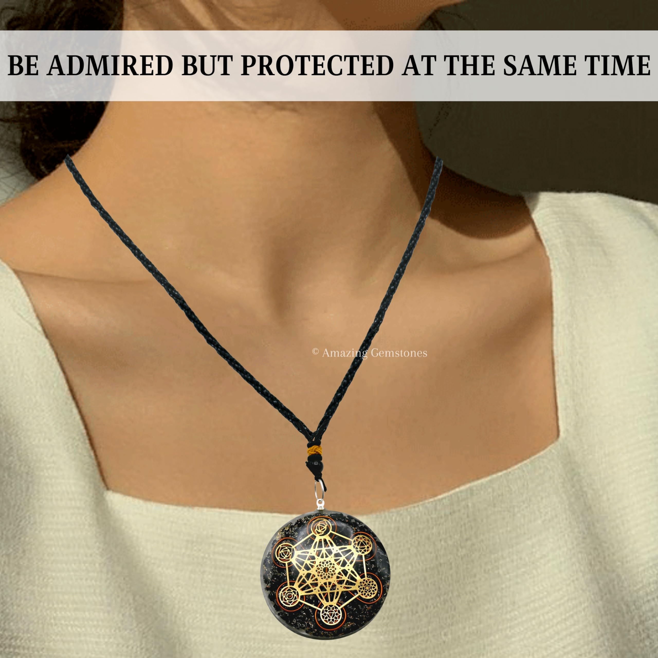 Amazing Gemstone Orgone Pendant close-up; black tourmaline energy-inspired design.