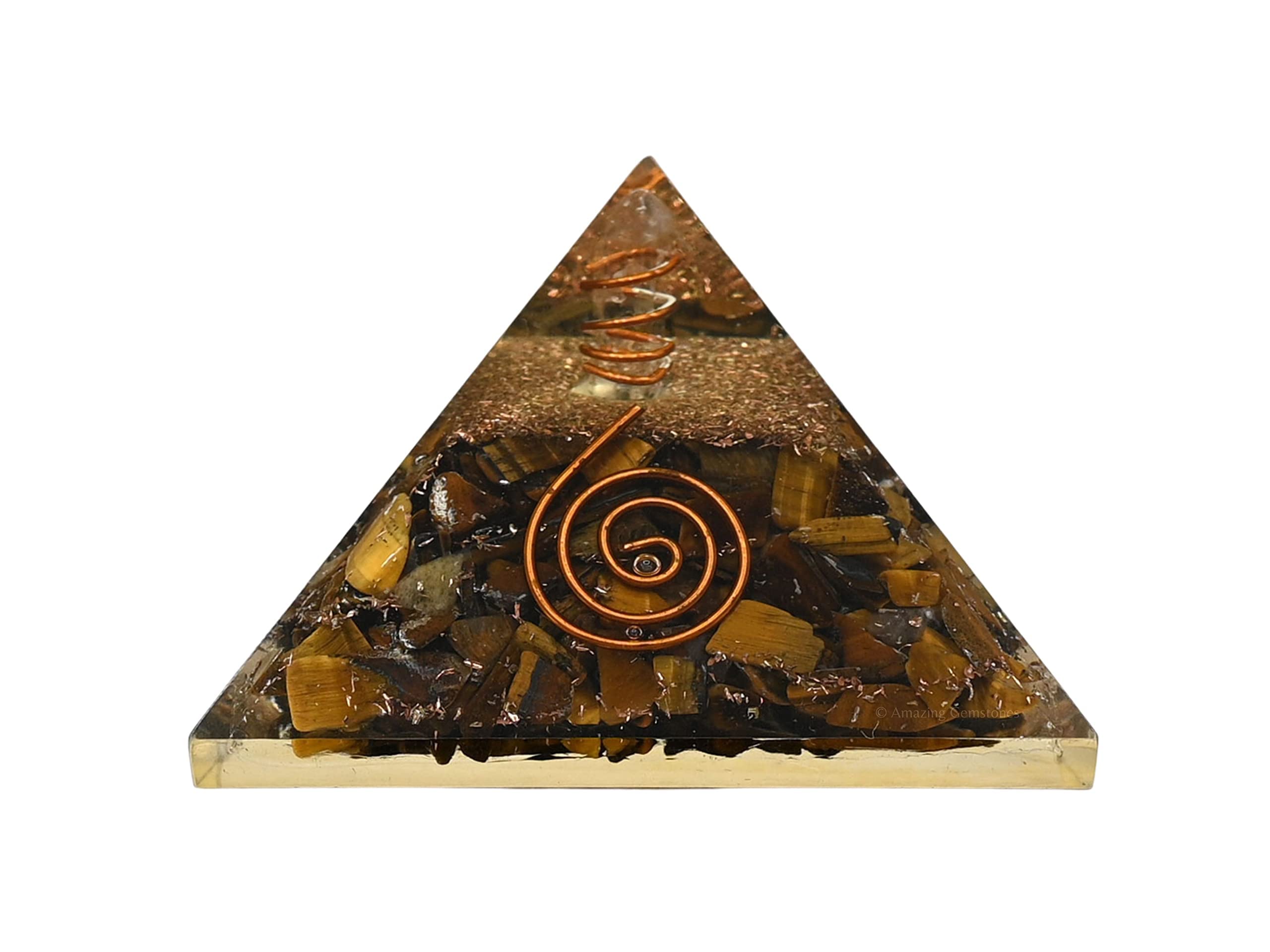 Amazing Gemstone orgone pyramid close-up showing copper coil for energy balance