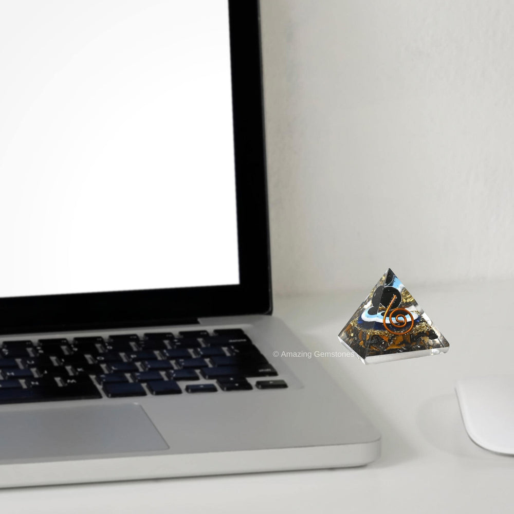 Amazing Gemstone orgone pyramid in velvet pouch for gifting.