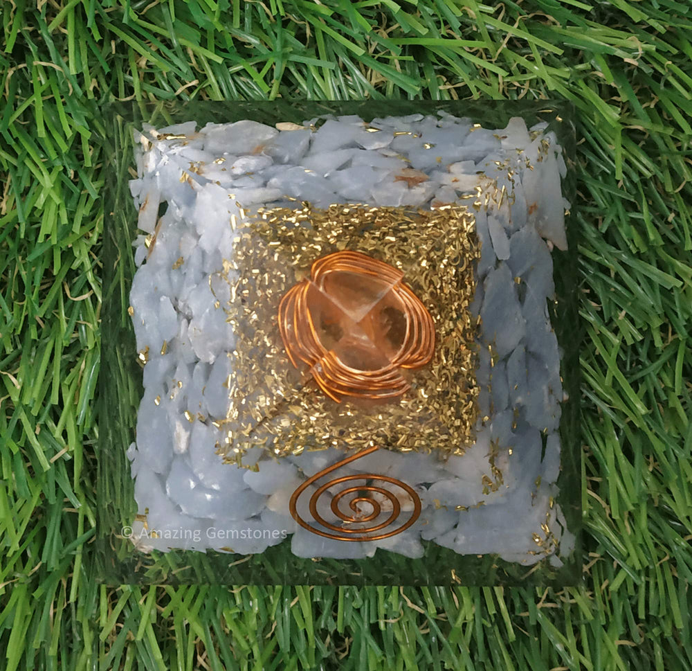 Amazing Gemstone orgone pyramid in velvet gift pouch makes a thoughtful present.