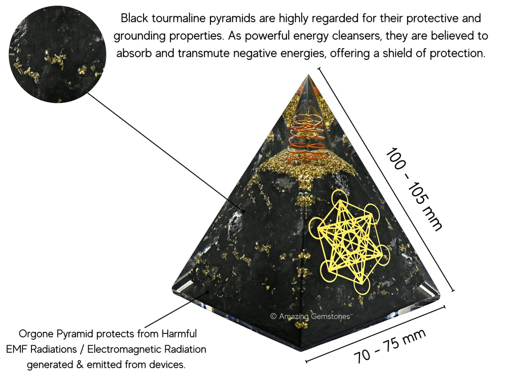 Amazing Gemstone Orgonite pyramid with Black Tourmaline crystals for protective energy.