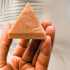 Closeup of Amazing Gemstone Peach Moonstone Pyramid surface detail