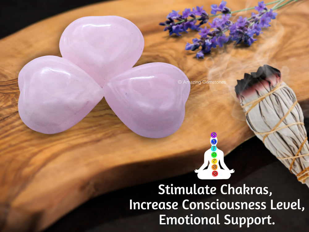 Amazing Gemstone Pink Calcite Heart Palm Stone in velvet gift pouch.