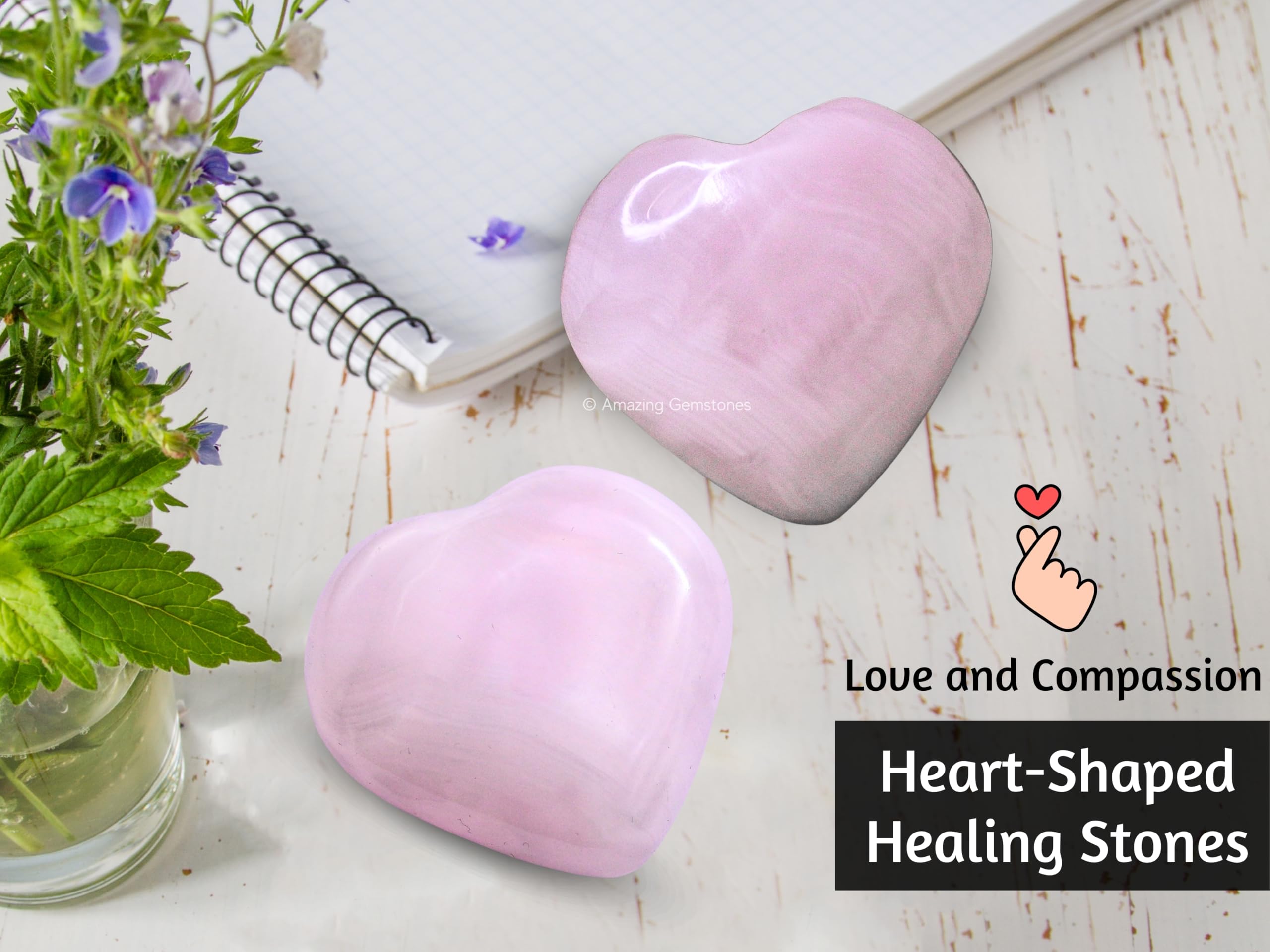 Amazing Gemstone Pink Calcite Heart Palm Stone packaging and presentation.