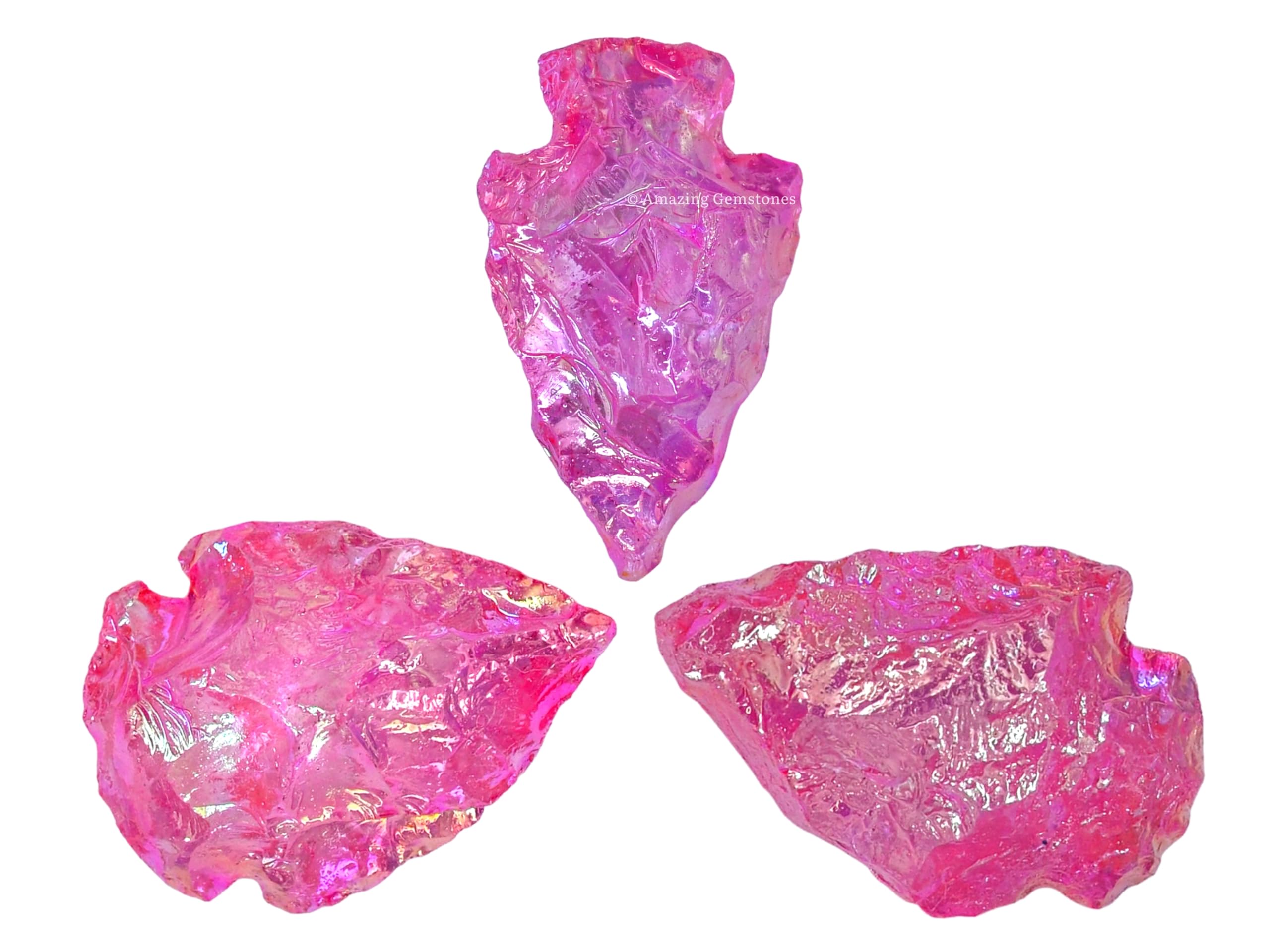 Amazing Gemstone pink rose aura quartz arrowhead set of three for DIY jewelry projects.