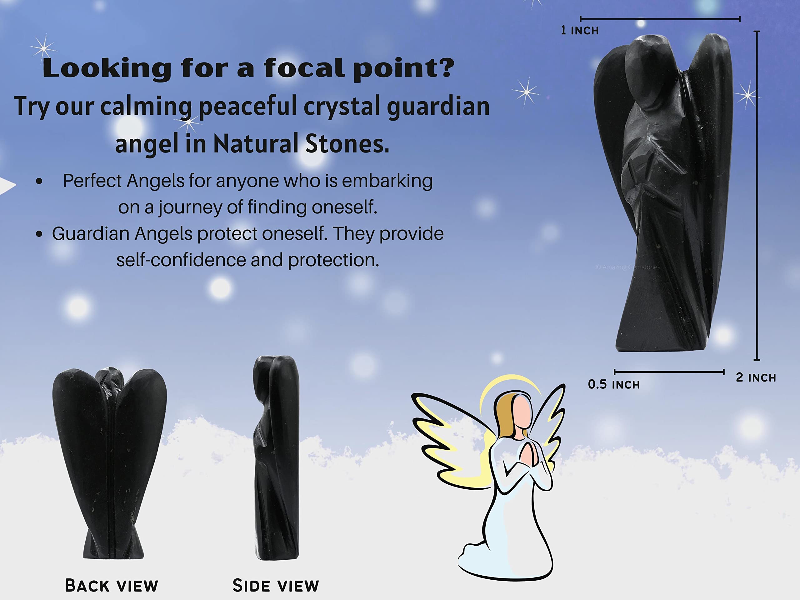 Amazing Gemstone pocket shungite angel figurine for car or nightstand
