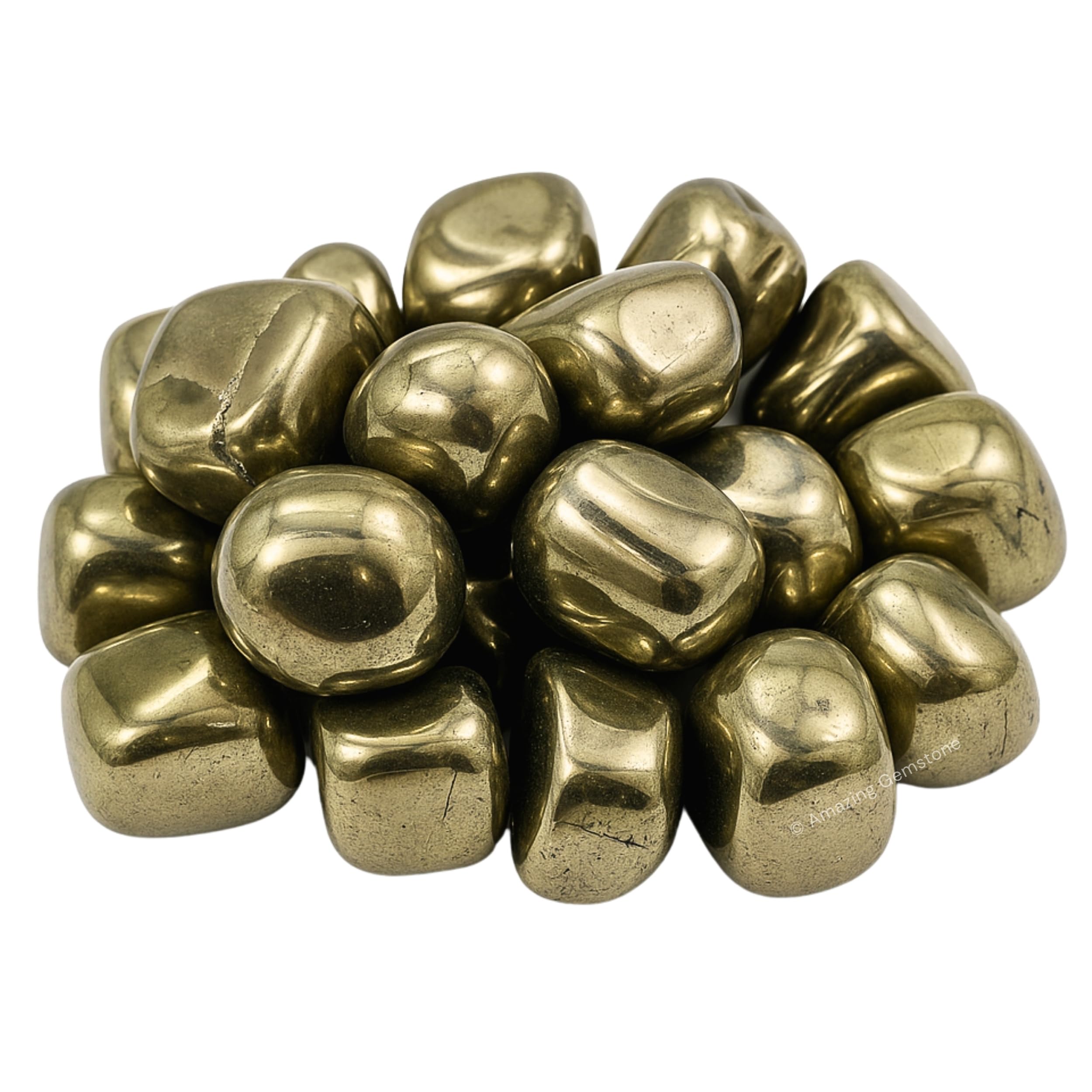 Amazing Gemstone Pyrite polished rocks shine with metallic luster for display and collection.