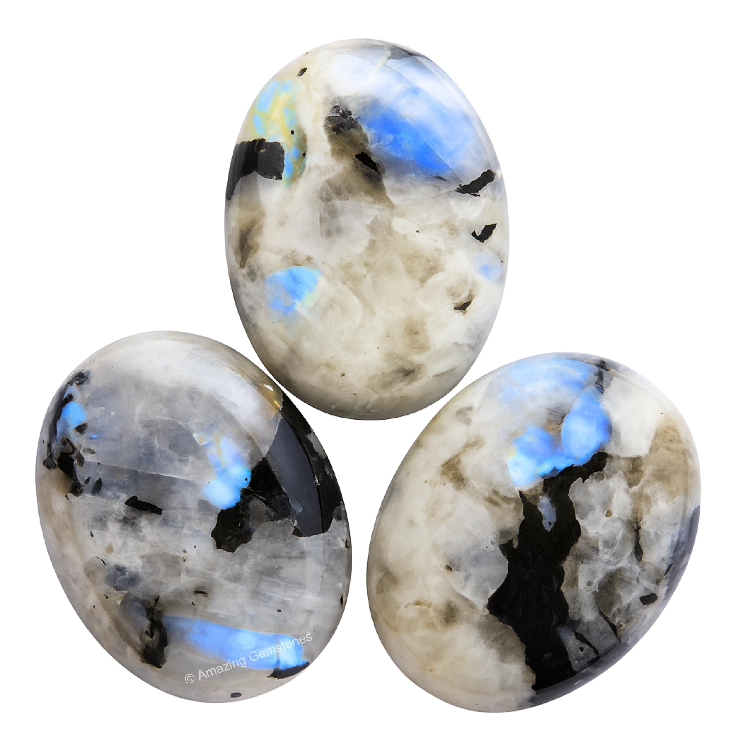Amazing Gemstone Rainbow Moonstone palm stone with natural color variation for a thoughtful practice