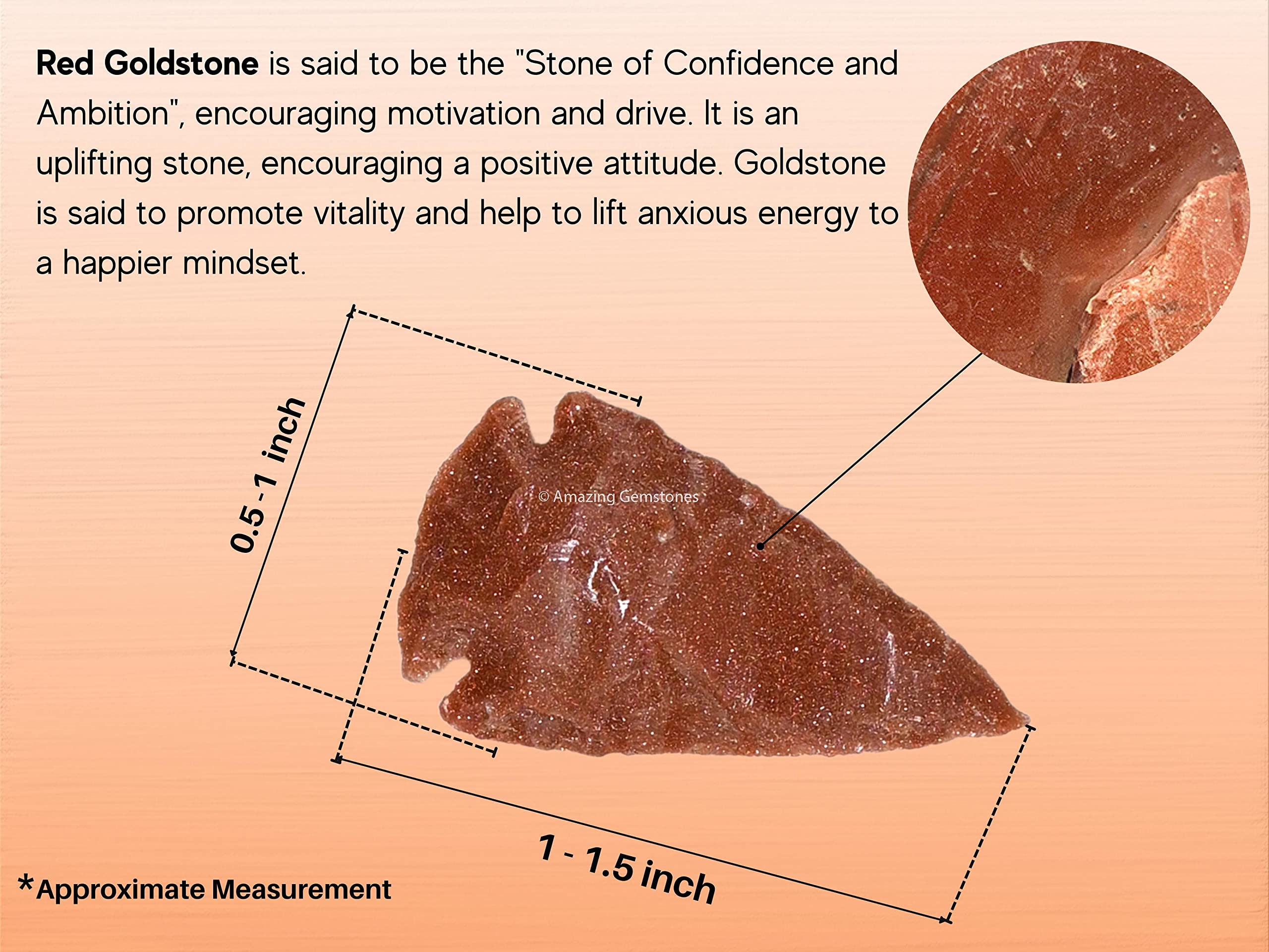 Amazing Gemstone red goldstone arrowhead close-up reveals handmade craftsmanship.