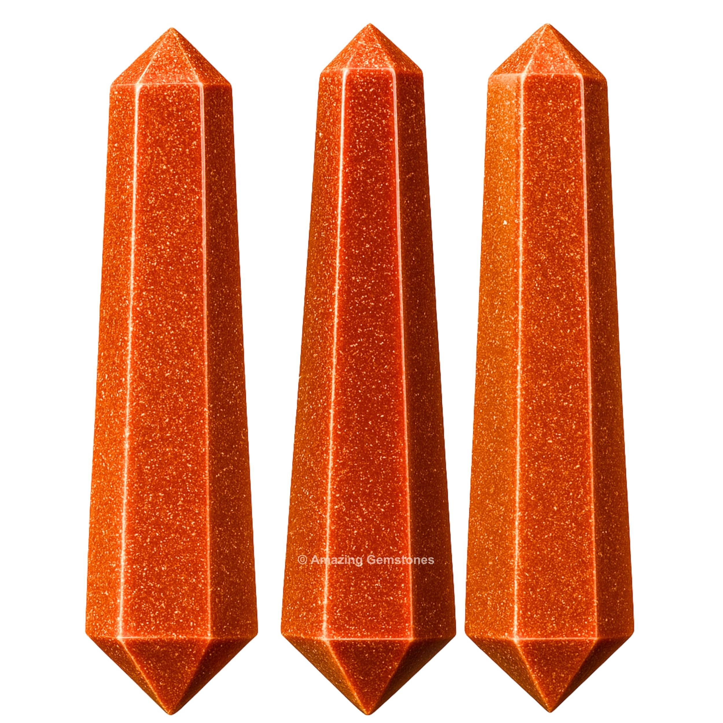 Red Goldstone crystal point closeup showing natural facets for beginners.