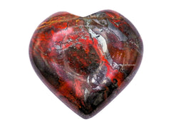 Amazing Gemstone Red Jasper Hematite Heart Palm Stone side angle for targeted body massage.