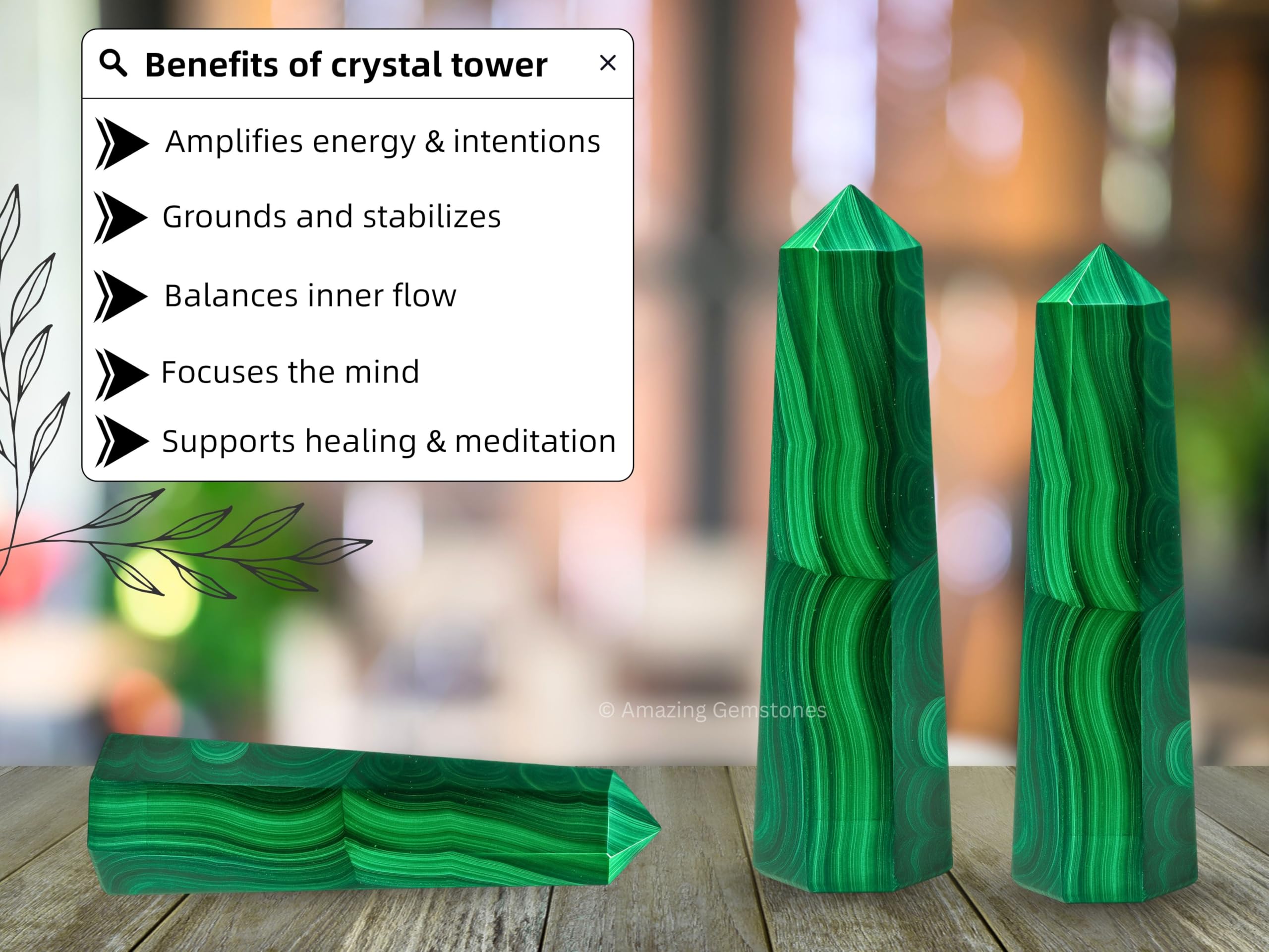 Amazing Gemstone Reiki Malachite Tower supports gentle energy work