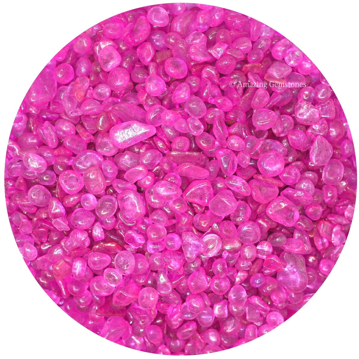 Amazing Gemstone Rose Aura Quartz chips for aquarium gravel with iridescent pink shimmer.