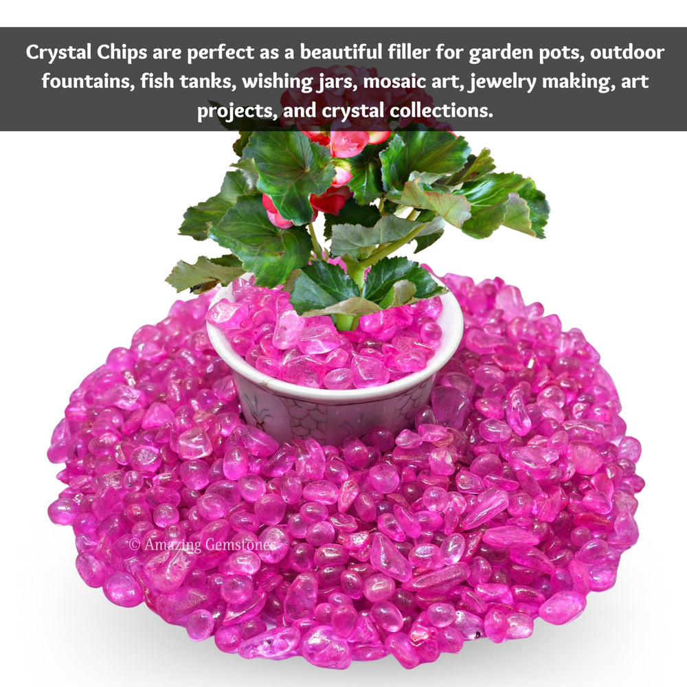 Amazing Gemstone Rose Aura Quartz chips brighten fountains with rosy shimmer.