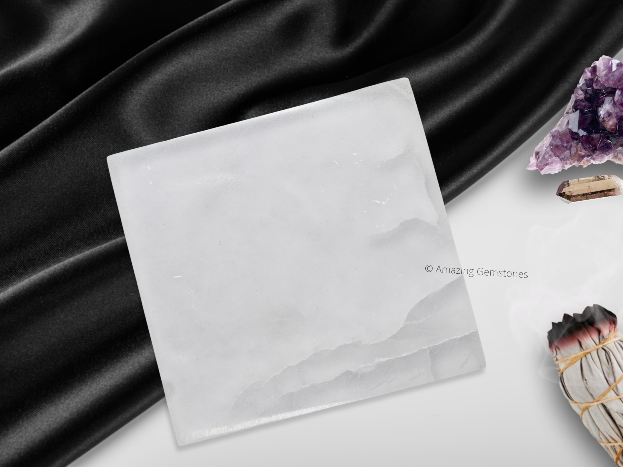 Amazing Gemstone selenite ambient light reflection enhances display and mood on a tabletop