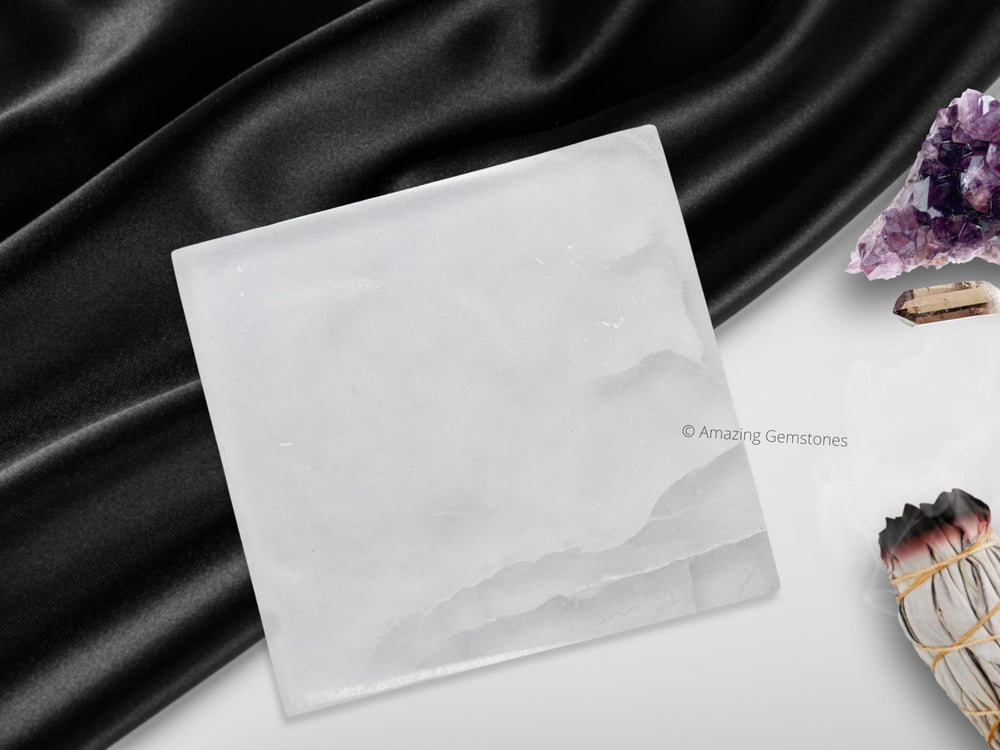 Amazing Gemstone selenite ambient light reflection enhances display and mood on a tabletop