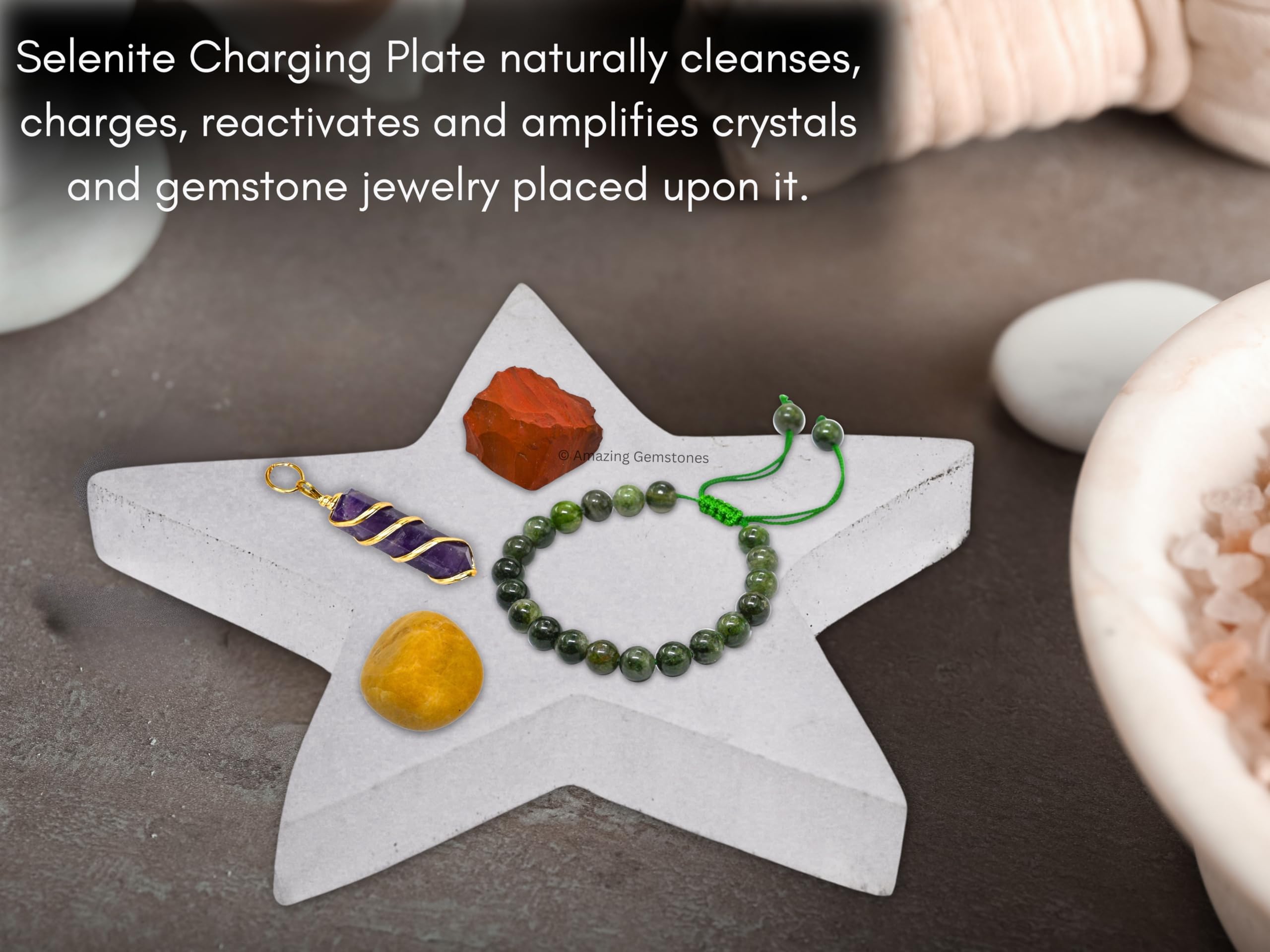 Amazing Gemstone selenite plate helps cleanse and recharge stones between sessions