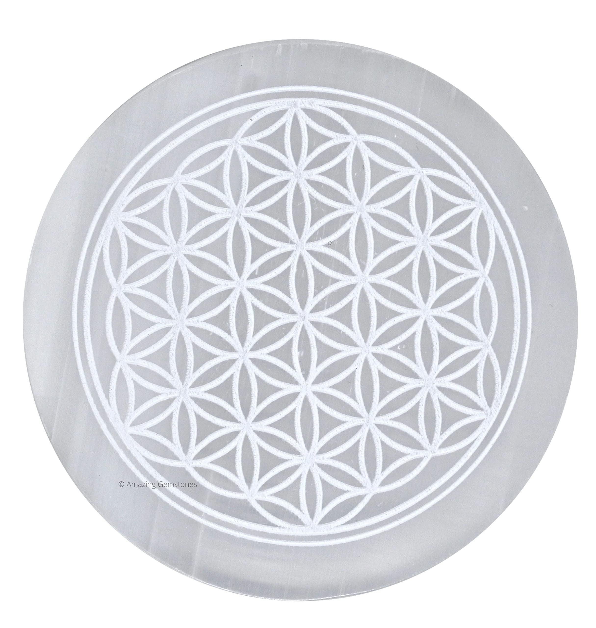 Amazing Gemstone selenite charging plate with flower-of-life engraving for crystal cleansing