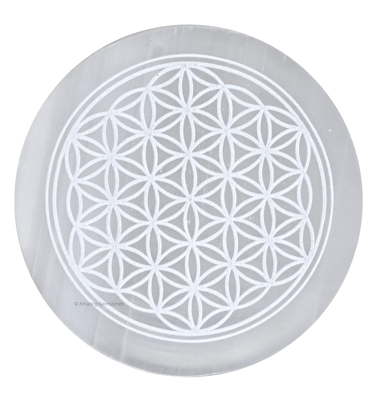 Amazing Gemstone selenite charging plate with flower-of-life engraving for crystal cleansing
