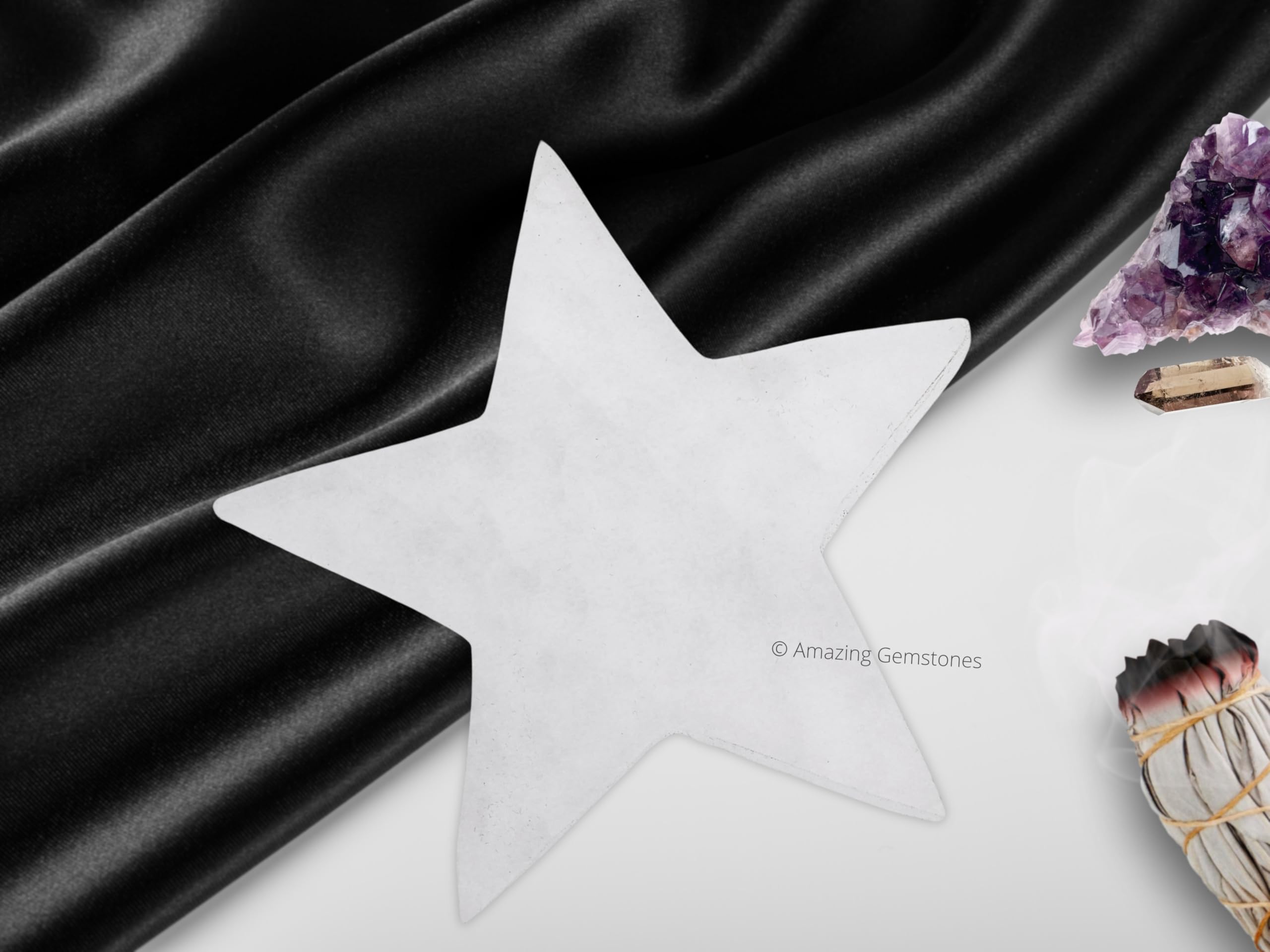 Amazing Gemstone selenite plate inspires calm energy on office desk