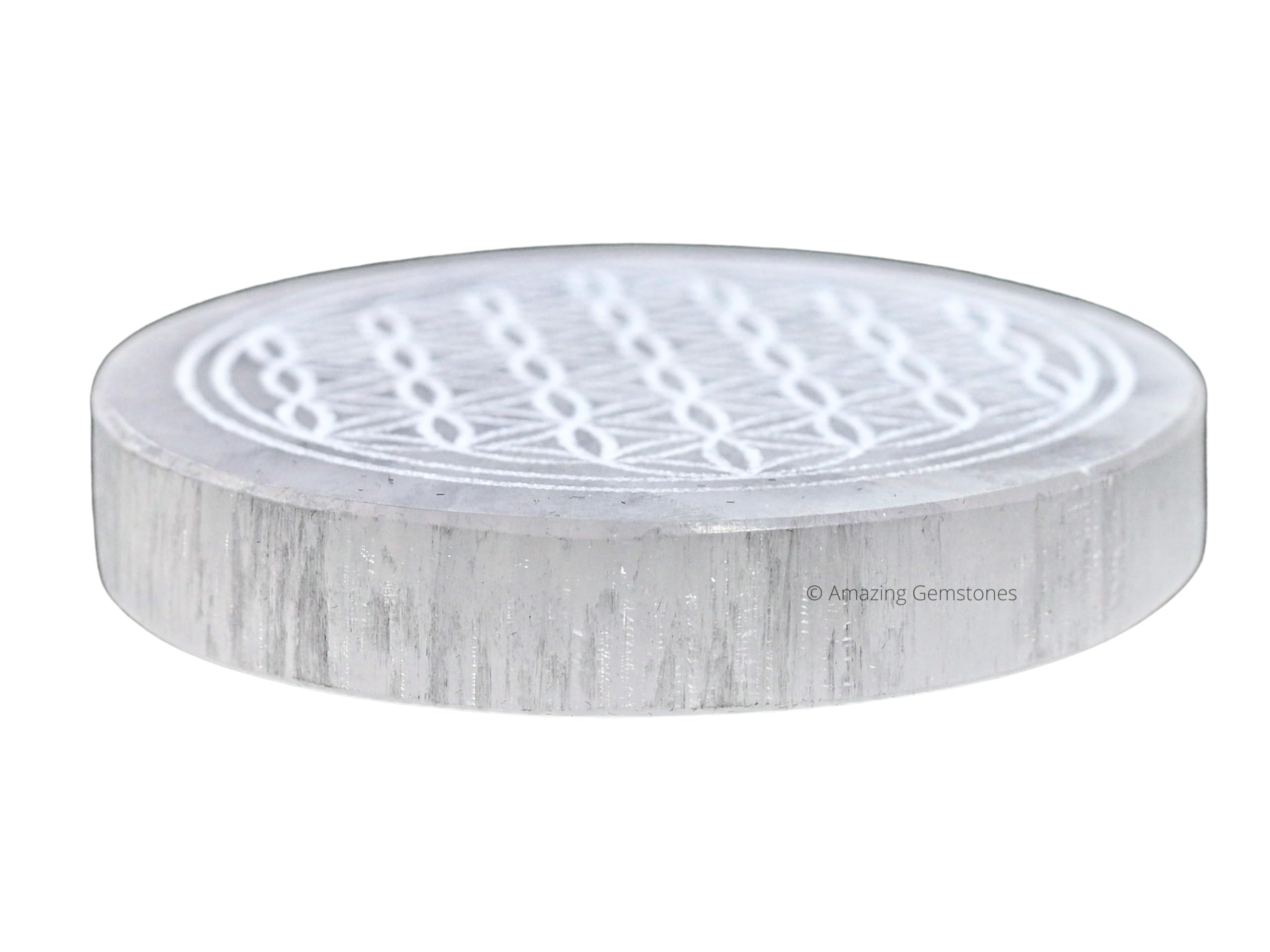 Amazing Gemstone selenite coaster showcases natural beauty while supporting crystal cleansing rituals