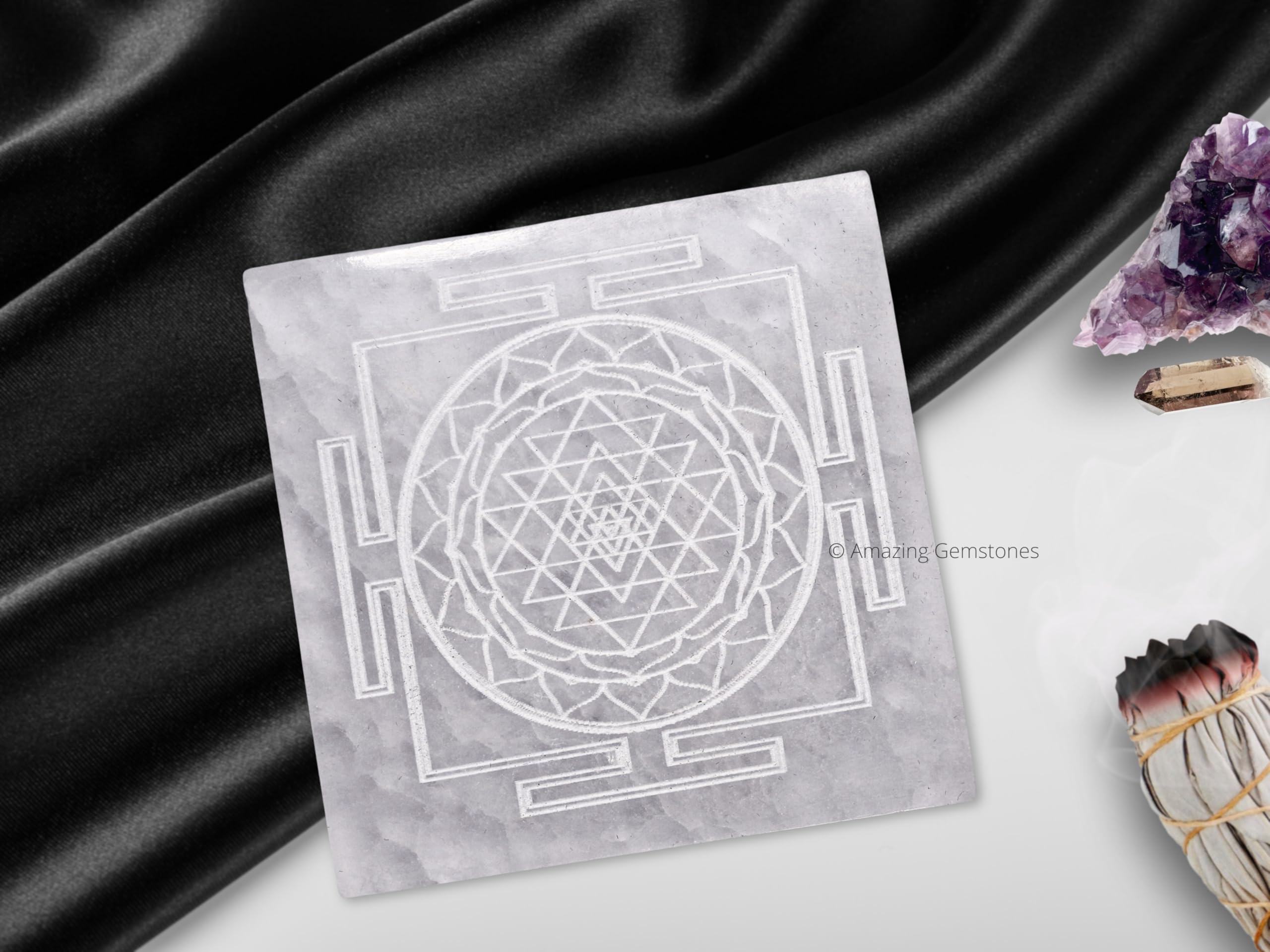 Amazing Gemstone selenite plate is perfect for crystal collections and desk setups