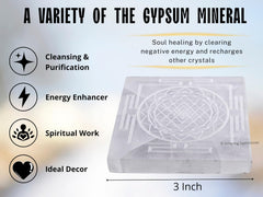 Amazing Gemstone selenite engraved plate with Shree Yantra for ambient tabletop appeal