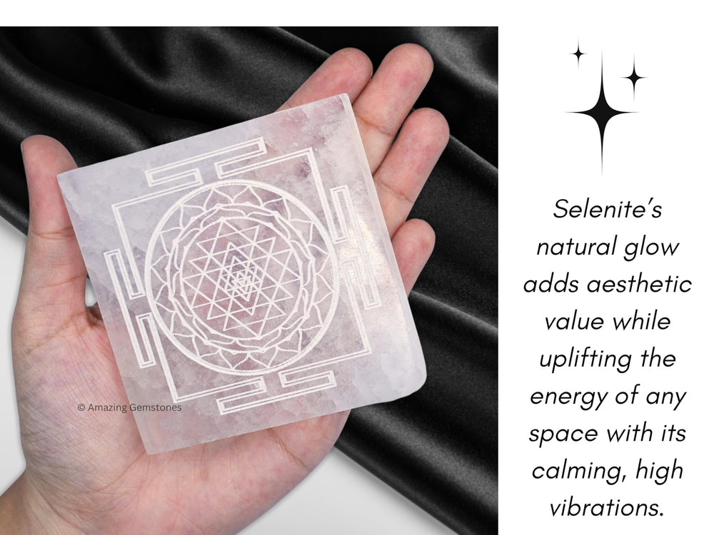 Amazing Gemstone selenite square plate doubles as a decorative energy-friendly base