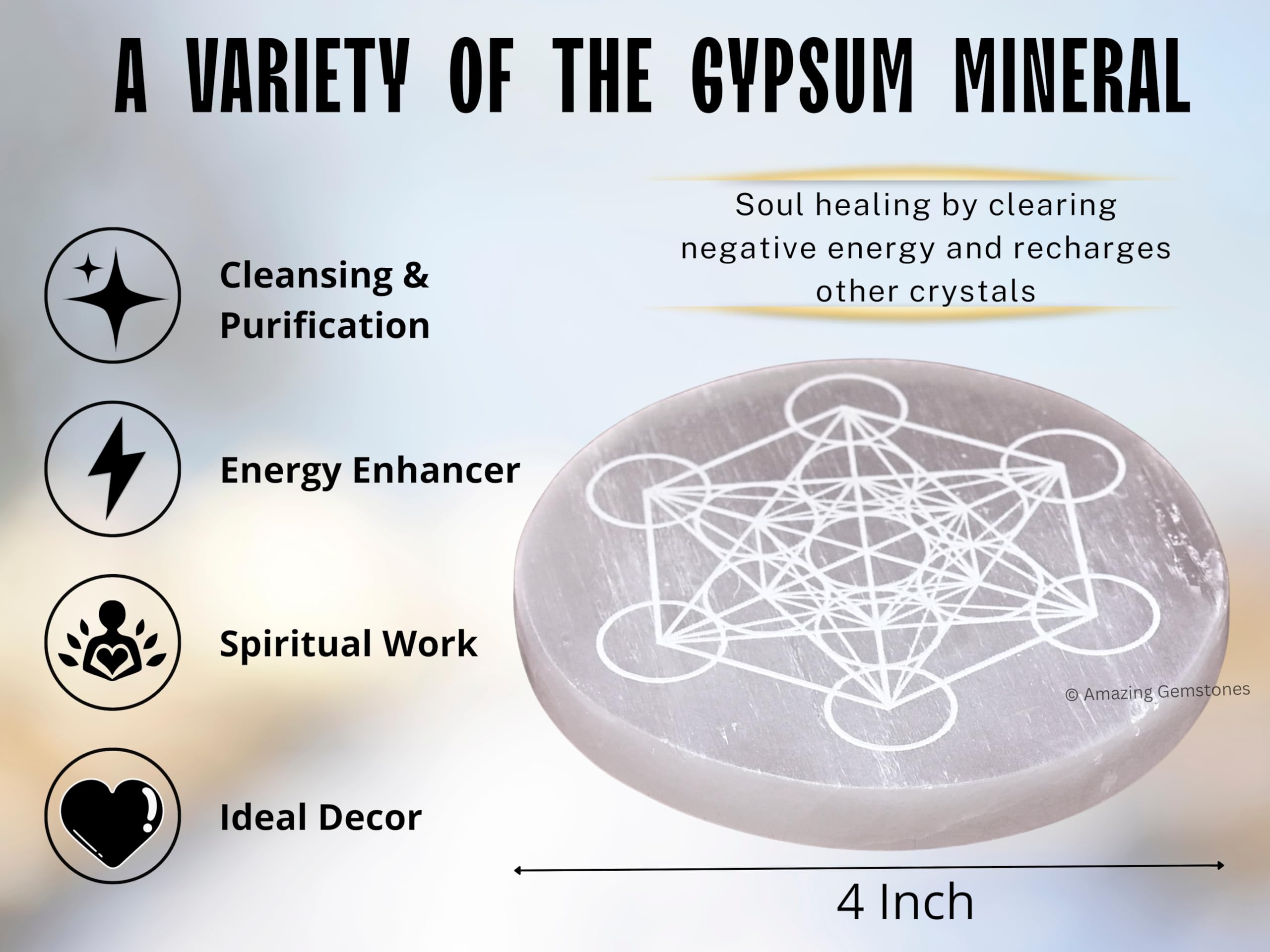 Amazing Gemstone Selenite Plate on a desk promoting calm and focus.