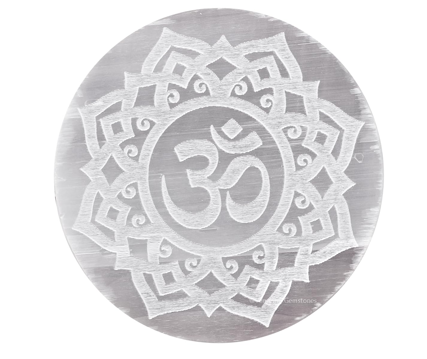 Amazing Gemstone selenite plate with Flower of Life engraving for crystal cleansing.