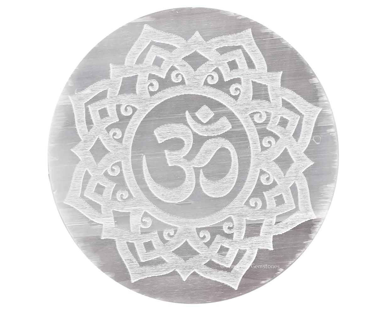 Amazing Gemstone selenite plate with Flower of Life engraving for crystal cleansing.